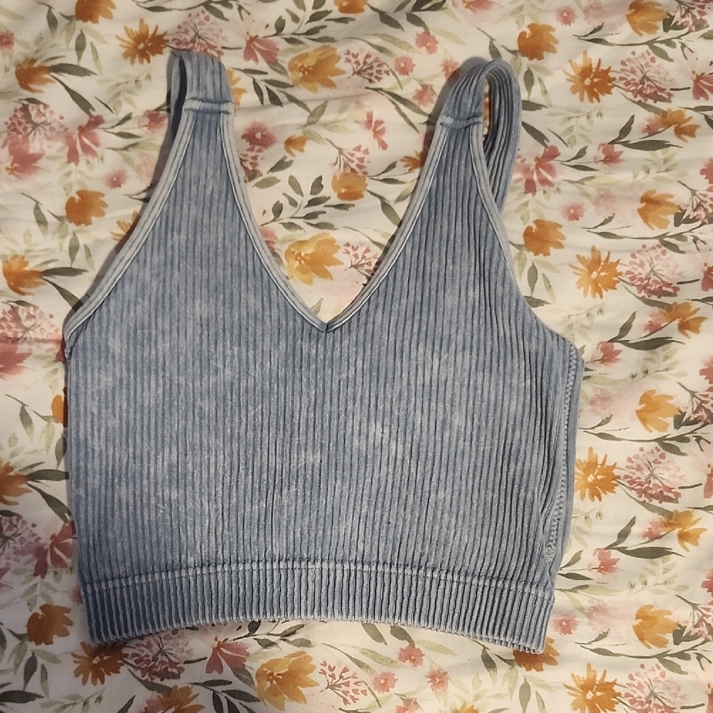 Zenana Outfitters Gray Ribbed Crop Tank Top